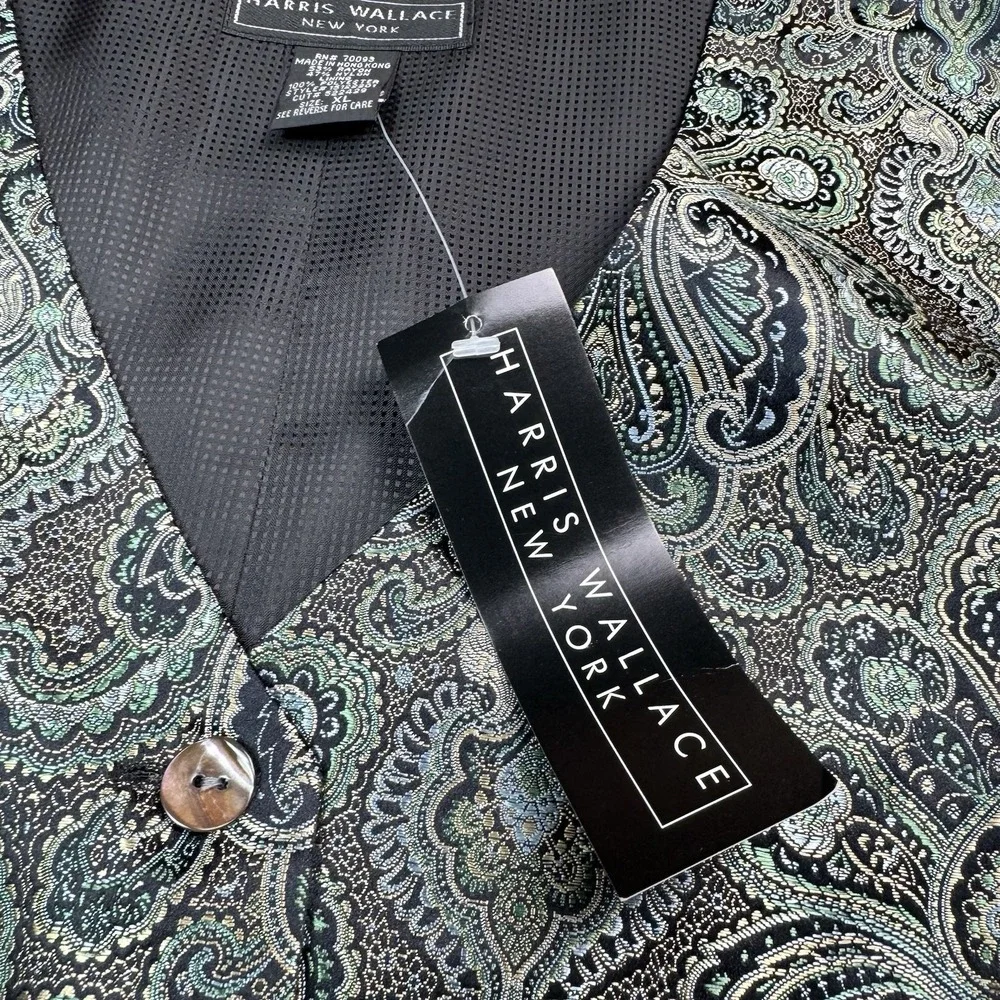 Vintage Harris Wallace Vest Womens XL Tapestry Green Black Floral NWT